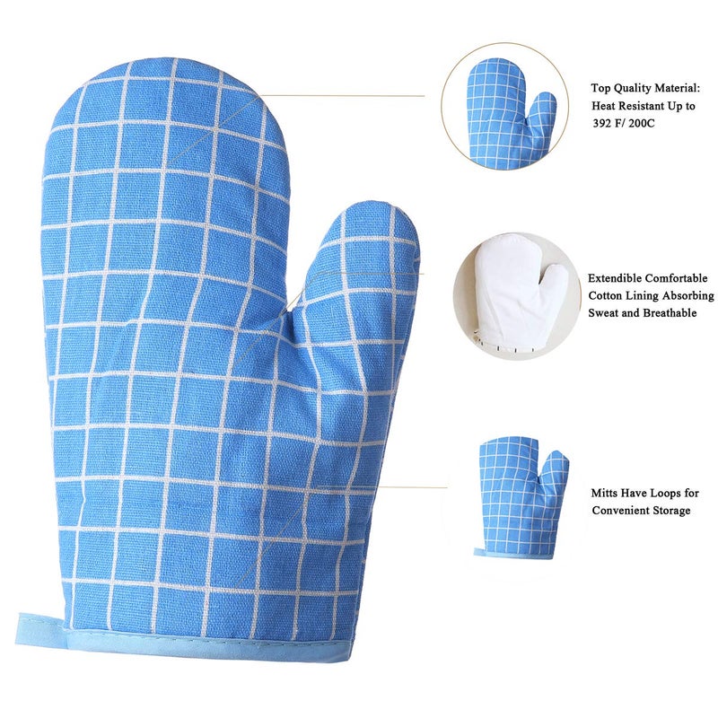 Win Change Oven Mitts and Potholders BBQ Gloves-Oven Mitts and Pot Holders with Recycled Infill Silicone Non-Slip Cooking Gloves for Cooking Baking Grilling (4-Piece Set,Blue) - Image 2
